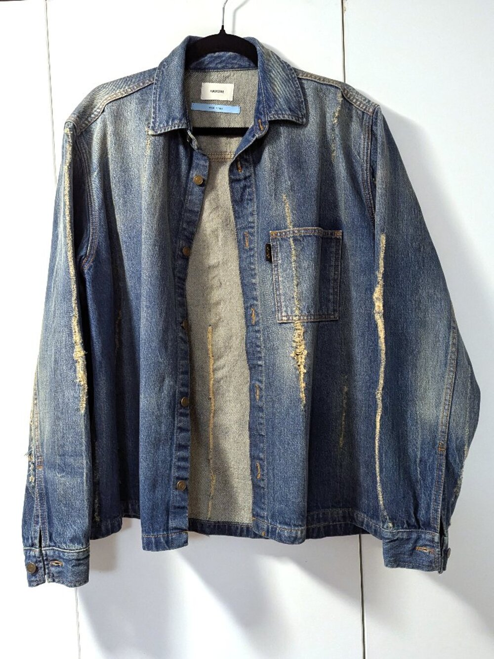 Haikure Richie Wire Distressed Denim Jacket Blue Oversized Size L